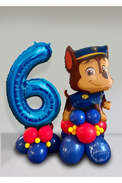 PARTİAVM مجموعة بالونات ترحيب لشخصيات باو باترول مع بالونات ذات أرقام زرقاء