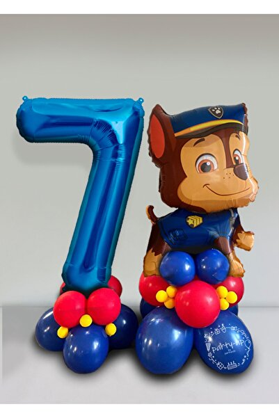 PARTİAVM مجموعة بالونات ترحيب لشخصيات باو باترول مع بالونات ذات أرقام زرقاء
