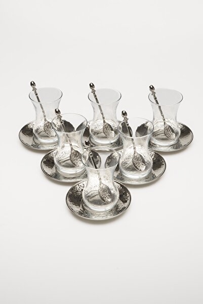 DMT COPPER HOME Gaziantep Bakır El Dövmesi Çay Seti Takımı&çay Sunum Seti 6 Kişilik 18 Parça(6 Bardak  )