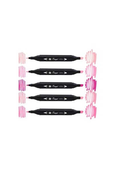 Tinge Twin Çift Uçlu Marker Kalemi 5'li Set Pembe Tonları (pink Tonnes)