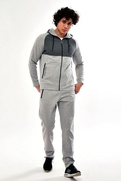 Marco Ferry Gray Men's Pocketed Straight Leg Front Zipper Hooded Tracksuit Edy201525g