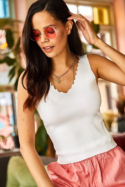 Olalook Γυναικεία πλεκτά μπλούζα εκρού Ladder Collar Crop BLZ-19001800