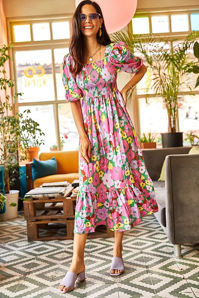 Olalook Women's Lilac Pink Elastic Casual Woven Viscose Dress ELB-19001483