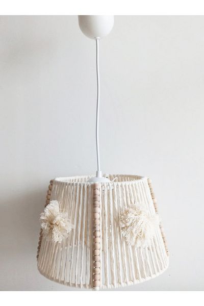 C&A&B KUZEY AVİZE Macrame Rope Wrap Wooden Beaded Design Baby and Children's Room Pompom Chandelier