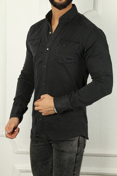 çerme Ανδρικό τζιν πουκάμισο Slim Fit Smoked
