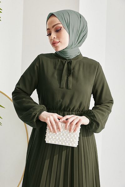 InStyle Πλισέ Limelda Chiffon Hijab Φόρεμα - Χακί