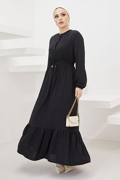 InStyle Tena Ayrobin-Kleid mit elastischer Taille – Schwarz