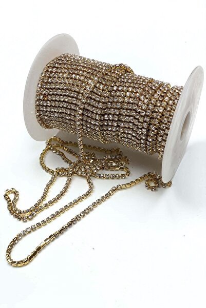 Limelia Златистожълт кристален камък, метална лента, 1 метър, 16 мм