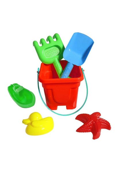 Erdem Oyuncak Bucket Shovel Rake Molds And Small Boat Sea Beach Play Set
