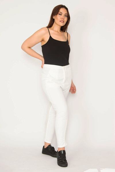 Şans Women's Large Size Bone Cotton Fabric Side Pocket Sports Trousers 65n33089