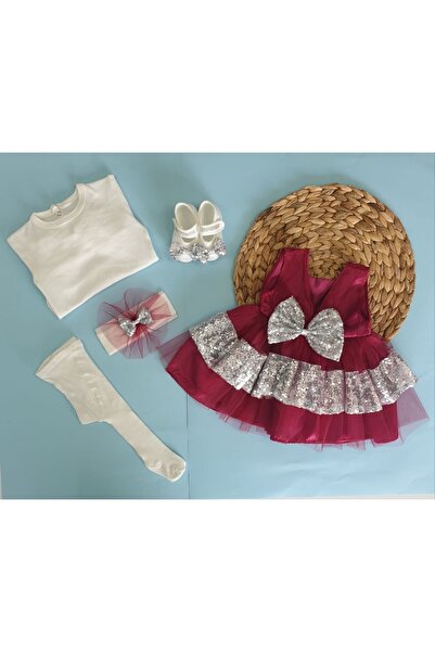 Petite Ponpon Baby فستان طفلة مولودة حديثًا باللون الأحمر