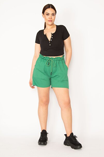 Şans Plus Size Shorts & Bermuda - Green - Normal Waist