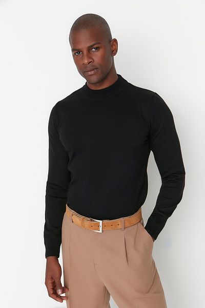 Trendyol Collection Černý Slim Fit Slim Fit Základní svetr s polovičním rolákem Tmnaw21Kz0758