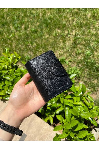 DERKON Both Small Genuine Leather Black Wallet with Plenty of Card Holders