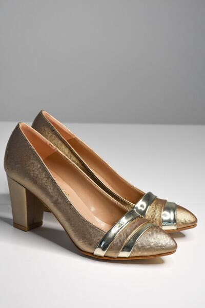 LİNEER Women's Bronze Color Comfortable 7 cm Heeled Evening Dress Shoes