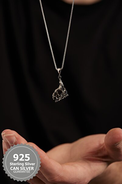 CAN SİLVER 925 Ayar Uluyan Bozkurt Özel Tasarım Gümüş Erkek Kolye