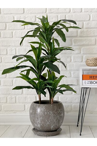 odka 10litre Küre Saksı Tabaklı 23cmx23cmx21cm Vizon Renk Mermer Desenli