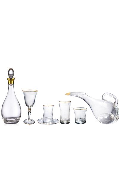 KCD Soprano Gold 61 Pieces Glass Tableware Presentation Dowry Set Water Cup Set Cutting Hand Decor