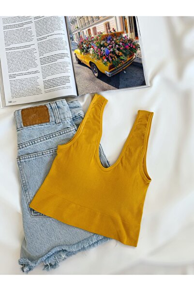 WAHSHE توب قصير مضلع بدون خياطة مع دعم مخفي