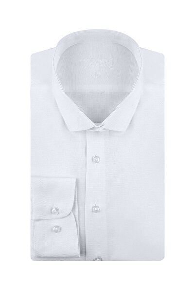 SÜVARİ Λευκό ανδρικό πουκάμισο με λεπτή εφαρμογή με σχέδιο Dobby