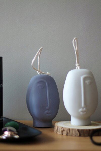 Morf Missing Face Candel | Soyut Yüz Modern Heykel Şekilli Doğal Vegan El Yapımı Kokulu Mum | 2'li