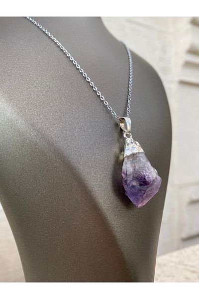 GB GROUP Amethyst / Natural Stone Necklace - (Raw Form) - Pendant + Chain