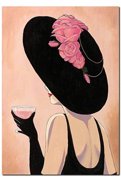 Cakatablo Γυναίκα με ξύλινο καπέλο και ροζ ποτήρι (μέγεθος 25x35 εκ.)