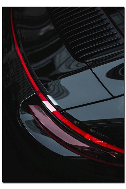 Cakatablo Ahşap Tablo Siyah Porsche Spor Araba Arka Detay (35x50 Cm Boyut)