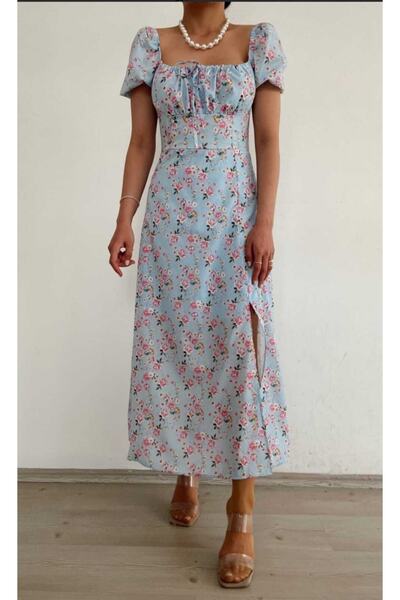 MY DEPO Γυναικείο φόρεμα με φλοράλ στάμπα με σχισμή με επένδυση