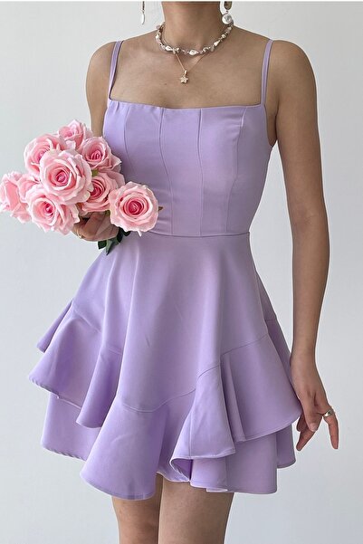 lovebox Nastavitelná tenká sukně na ramínko s detailem podlahy Lila večerní šaty a Lilac promoce 102