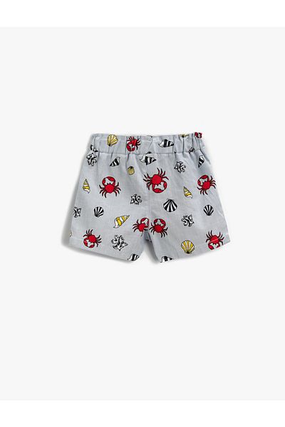 Koton Pantaloni scurți din bumbac cu model crab, talie elastică și șnur