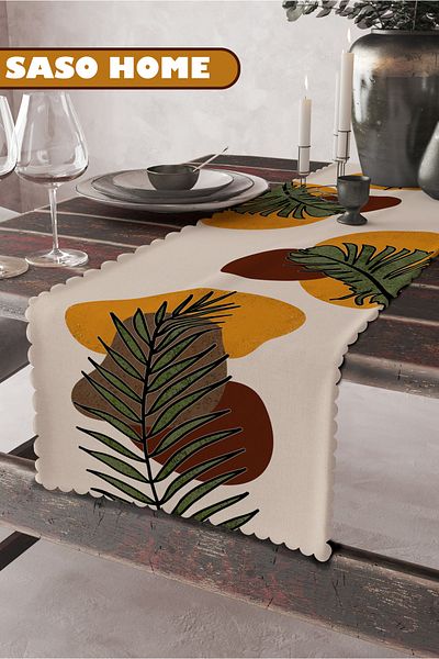 SasoHome Special Design Honey Color Palm Pattern Ποιοτικό Βελούδινο Ύφασμα 45x140 cm Διακοσμητικό - Δώρο Runner