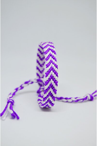 Bidüğüm Unisex Purple And White Braided Bracelet - Handmade, Adjustable Desig...