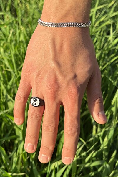 The Collection Ying Yang Denge Desen Model Siyah Yüzük