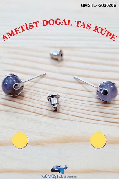 GÜMÜŞTEL EL SANATLARI Certified Amethyst Natural Stone Ball Earrings with Original Natural Stone Surprise Gift