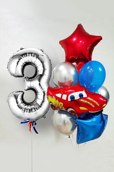 PARTİAVM Lightning Mcqueen Cars Themed Balloon Set 76cm Silver Number Balloon Starry Set