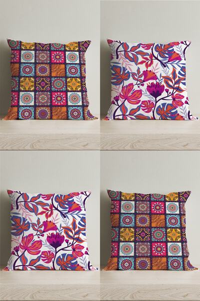 LadiesHome Özel Tasarım Çift Taraflı Dijital Baskılı 4'lü Dekoratif Kırlent Kılıfı