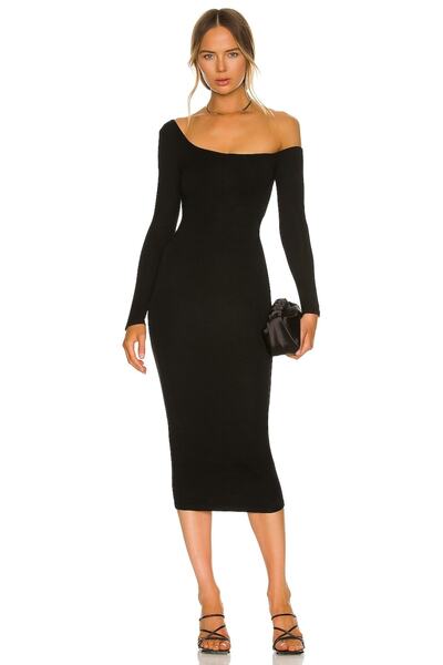 By Kul Design Μαύρο ασύμμετρο φόρεμα από ζέρσεϊ μίντι γυναικείο φόρεμα