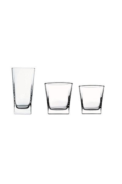 Paşabahçe Carre Water Set Set - 18 Pcs. Water Soft Drink Glass Set 3 Sizes