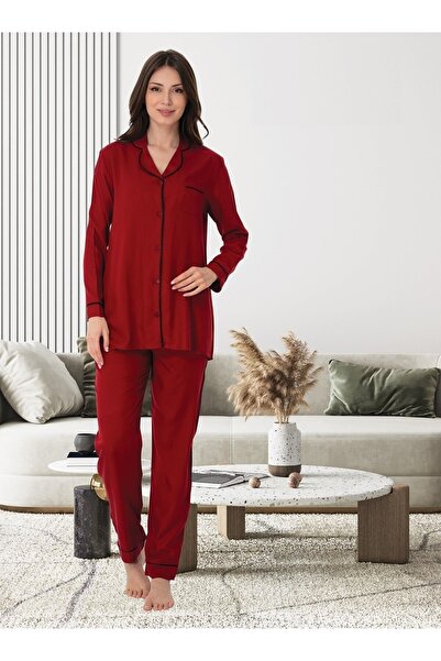 Lohussa Ženska bordo Na dugmad sprijeda pidžama za trudnice sa dugim rukavima