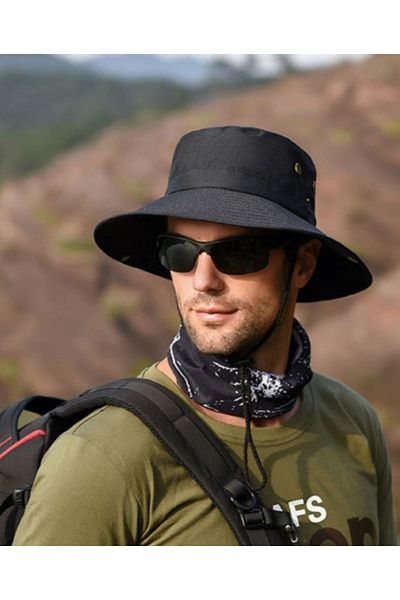 Kardelen Butik Denizli Hiking and Hunting Sun Hat with Snap Button ( Unisex ) ( Black )
