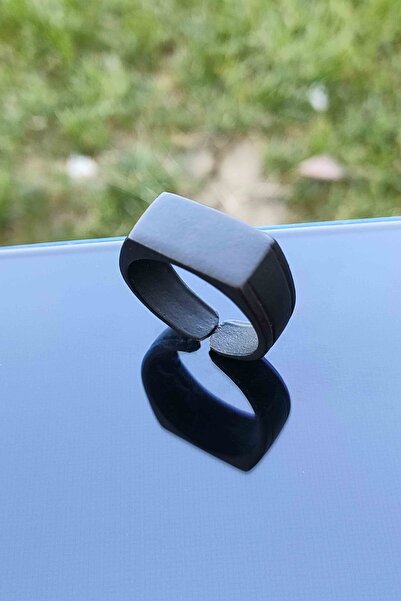 TREND COLLECTİON Erkek Mat Siyah Dikdörtgen Şövalye Model Yüzük