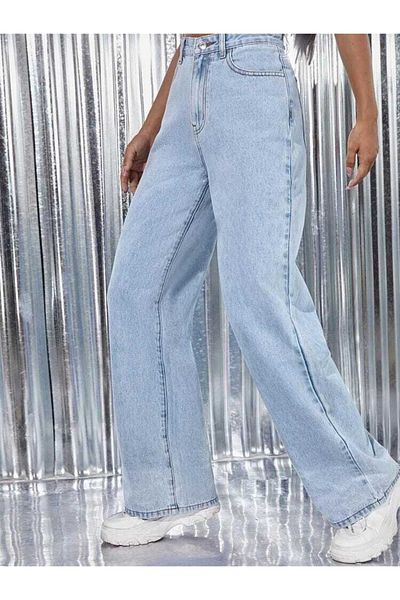 SANTA BELLA Blue Light Snow Wash Palazzo Wideleg Jean Power Lycra Femei Culegere cu talie înaltă