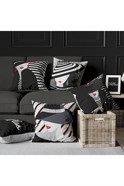 Skhome Husă de pernă decorativă premium din 4 piese cu design special imprimat pe două fețe (KOM248)