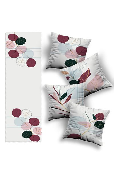 Skhome Double Sided Printed Special Design Decorative 4-Piece Throw Pillow Cover and Runner (KOM301-R401)