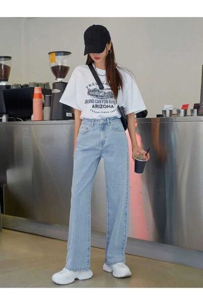 SANTA BELLA Venus 90's Blue Snow Wash Casual Palazzo Wideleg Jean Power Lycra...