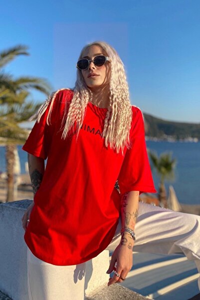 Machetta Жіночий червоний мінімалістичний принт Oversize T-shirt