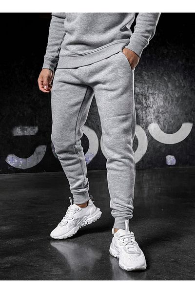 Jooy Company Ανδρικό γκρι χτενισμένο βαμβακερό slim fit παντελόνι