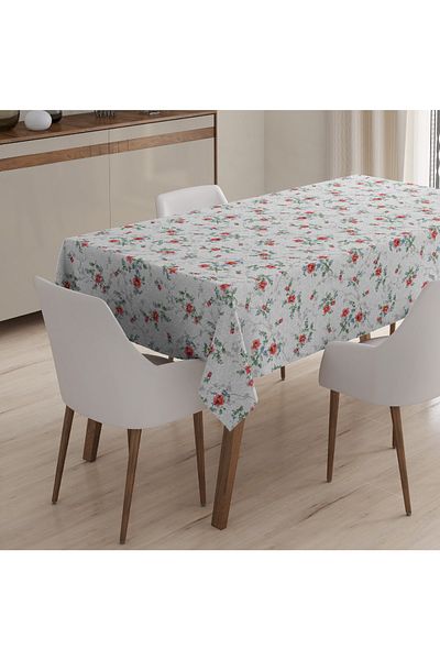 Fantastik Față de masă din PVC căptușită cu fibre 140x100cm, ștergabilă, rezistentă la lichide, rezistentă la pete, cu model de flori alb