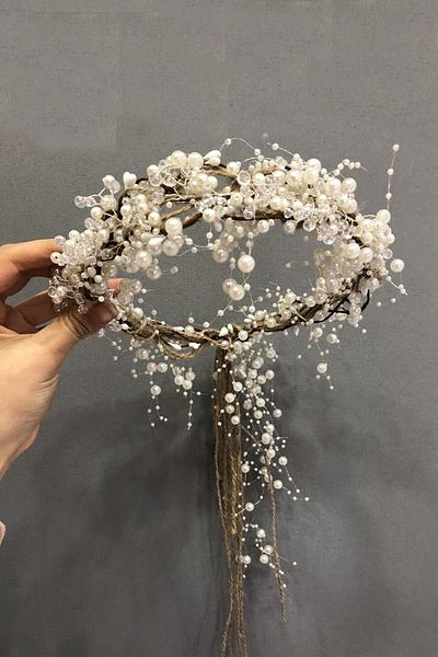 Hobigram Coroană cu cristale și paie de perle albe pentru cele mai frumoase mirese – Coroană, piatră de cristal, model elegant, coroană de mireasă